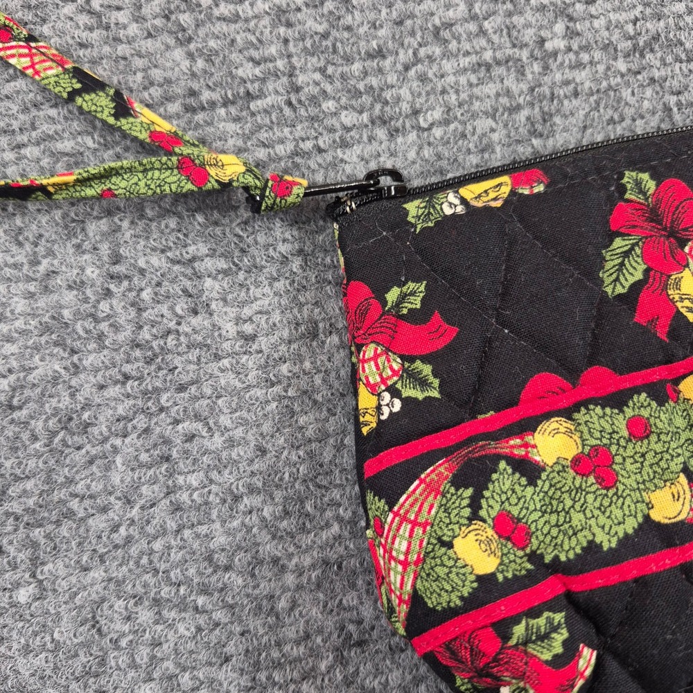 Vera Bradley Holiday Bells Quilted Cotton Cosmetic Pouch Black Red Green Small - Picture 2 of 8